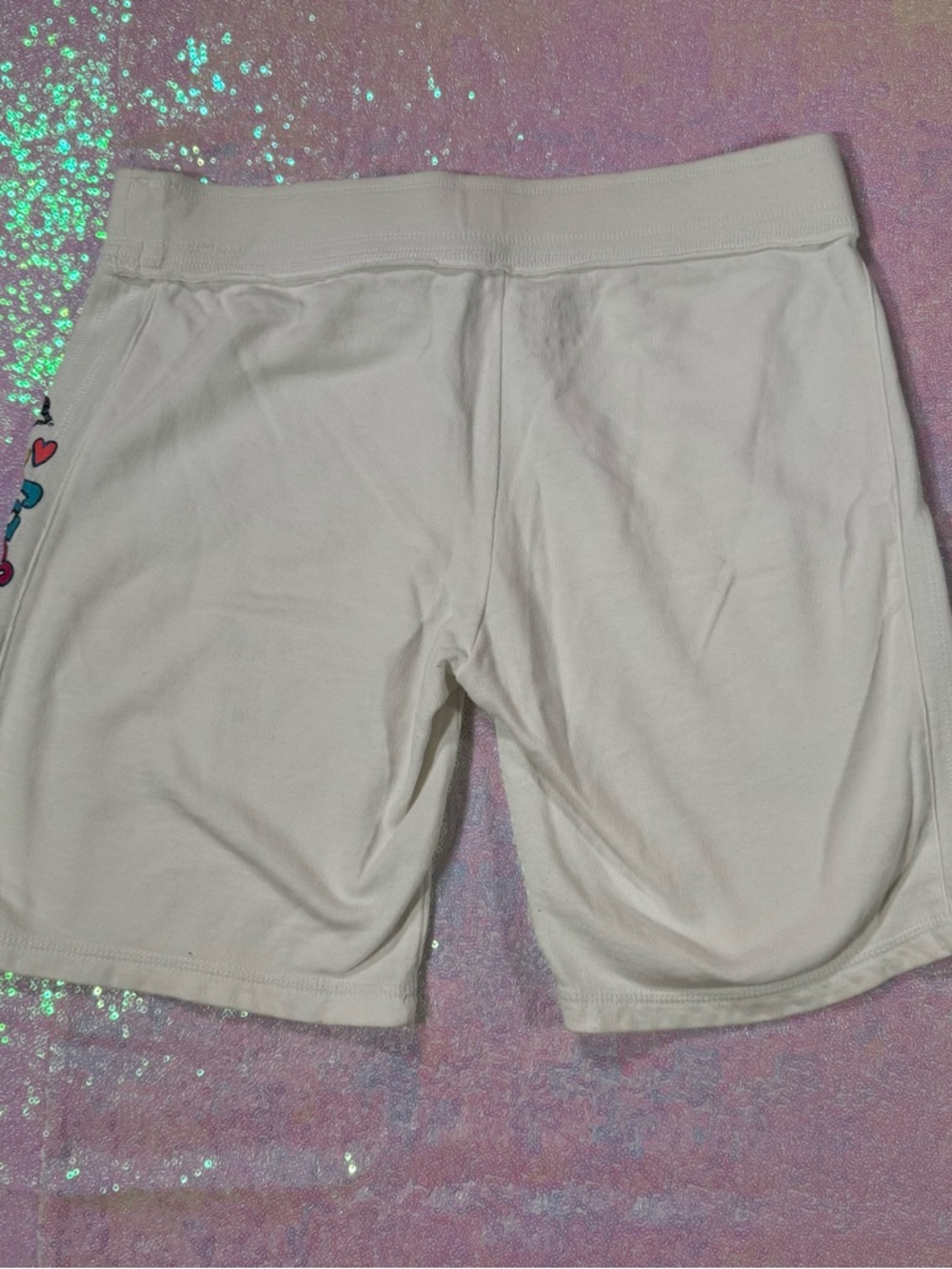 Justice White Long Bedazzled Sweat Shorts (Juniors 18) ★彡 - Picture 3 of 5